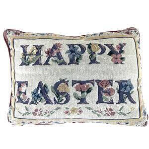 Embroidered Happy Easter Spring Colors Rectangular Pillow w/Solid Burgundy Back!